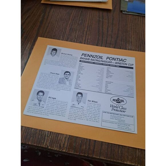 Vintage Michael Waltrip Pennzoil 30 Driver Card Bahari Racing NASCAR Winston Cup - Picture 2 of 2